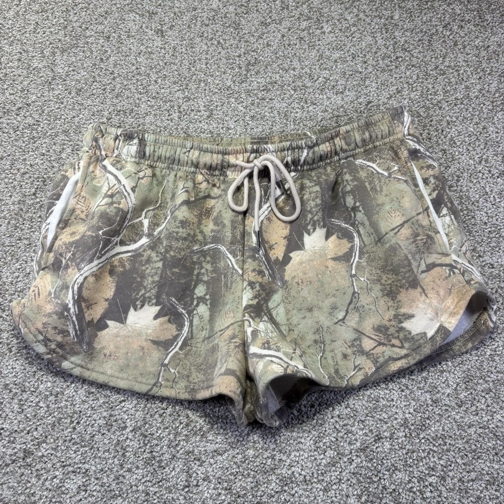 Refuge Shorts Womens Large Green Camo Fleece Sweat Drawstring Pockets 8233JJ